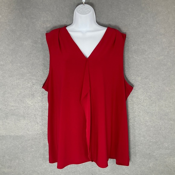 Roz & Ali Red‎ Sleeveless Blouse Ruffle Front V-Neck Stretch Top Woman Sz 3X - Picture 1 of 10